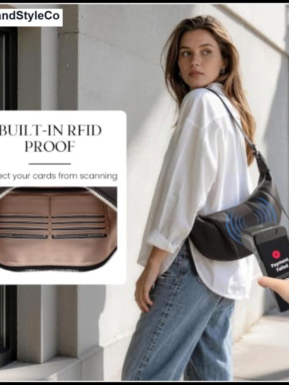 Genuine Leather Crossbody Sling Bag RFID Blocking Crescent Purse - Picture 3 of 6